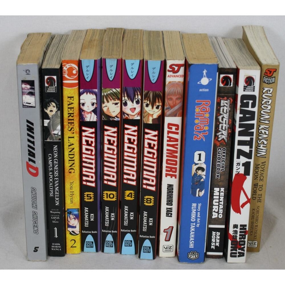 Manga Lot of 12 Graphic Novels - Gantz Berserk Initial D Claymore Neon Genesis